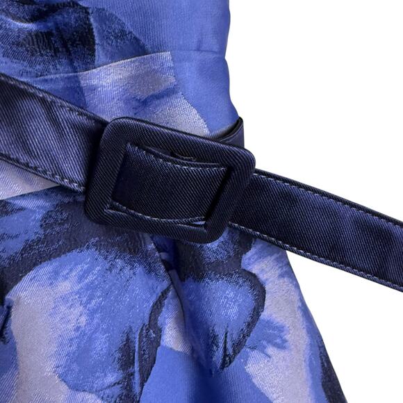 Kay Unger Octavia Blue Floral Print Organza Asymmetric Formal Formal Maxi Gown 6 - Picture 10 of 16